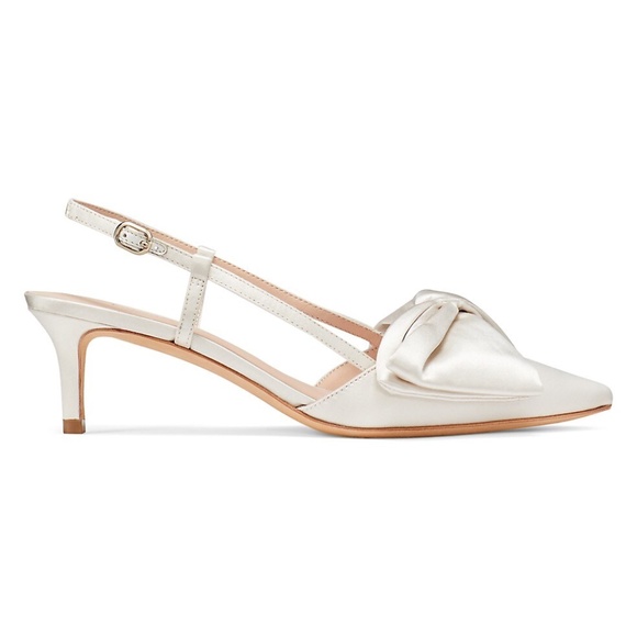 Kate Spade Marseille Ivory White Satin Bow Slingback Pumps Kitten Heel Shoes 8 - Picture 2 of 16